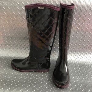 Tommy Hilfiger Vintage Tall Black Tufted Rain Boots Woman's Size 8